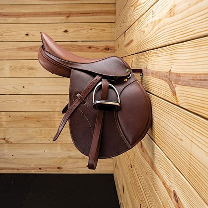 EASY-UP Collapsible Wooden Wall Mounted Saddle Rack | Convenient Collapsible Design | Fits English & Dressage Saddles | Exquisite Wood & Metal Blend | Color Medium Brown
