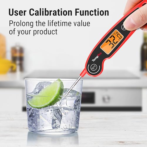 TempPro TempSwift Instant Read Meat Thermometer for Cooking | Waterproof Digital Food Thermometer with Large Backlit LCD, Kitchen Thermometer for Grilling, Smoking & Candy Making - color: Red
