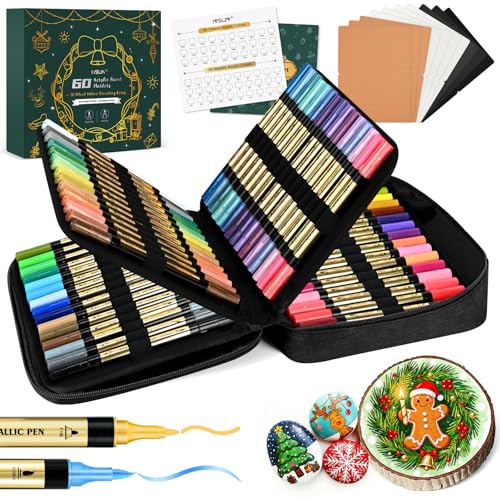 IVSUN 30 Metallic & 30 Regular Colors Dual Tip Acrylic Paint Markers | Works on Black Paper, Photo Album, Rock Painting, Wood, Card Making, DIY Crafts, Scrapbook Supplies - color: 60 colors (30 metallic, 30 regular)