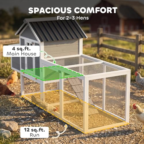 PawHut 82" Wooden Chicken Coop for 2-3 Hens with Nesting Box Gray