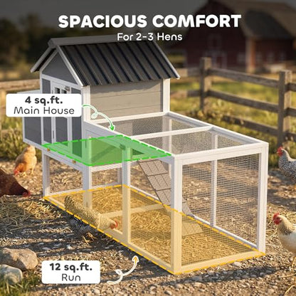 PawHut 82" Wooden Chicken Coop for 2-3 Hens with Nesting Box Gray