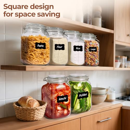 ComSaf Large Square Glass Food Jars 1.1 Gallon 2 Pack for Flour Sugar Rice - size: 1.1 Gal*2-Wide Mouth