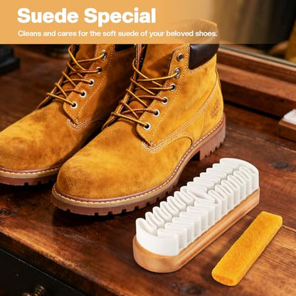 2 Pcs Suede Shoe Brush Nubuck Leather Cleaner Shoes Shine Dauber Crepe Applicators Set with Cleaning Eraser(Brush with Eraser) - style: Brush with Eraser