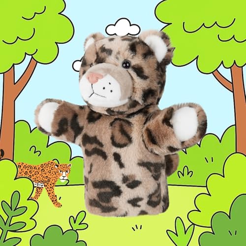 Puppet for Kids Gift for Boys Girls Interactive Role Play Animal Hand Toy Stuffed Plush Wild Animal Safari Educational Tool Leopard - color: Leopard