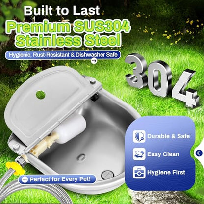 Ademon Automatic Animal Drinking Water Bowl with Float Valve, Extended Pipe & Drain Hole,3L Stainless Steel Waterer Feeder Farm Dog Dispenser Kit Self Filling for Livestock Horse Goat Water Trough - color: 71" Hose & Drain
