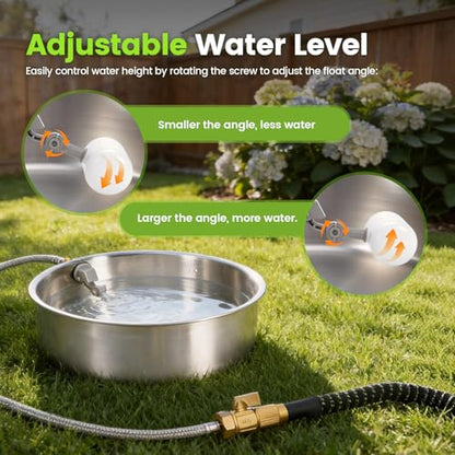 Automatic Dog Water Bowl Dispenser Large Breed Outdoor Pet Water Fountain with Float Valve 6.5L Heavy-Duty Stainless Steel Auto Waterer for Large Dogs Cats Puppy Chicken (1 Drinking Port) - size: 1 drinking port