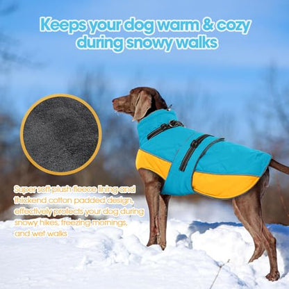 QBLEEV Warm Dog Jacket, Waterproof Dog Winter Coat with Harness - color: Lake-Blue, size: X-Large