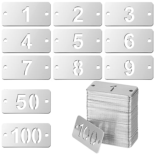 Hicarer 100 Pcs Stainless Steel Numbered Tags 1-100 Rectangle Metal Number ID Key Tags for Gym Locker, Hotel, Dormitory, Key Management - size: 1.57 x 0.79 inches, style: 1-100, Rectangle