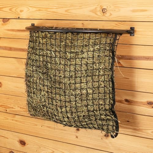 Schneiders Easy-Up Pro Fold-Up Hay Feeder with 1.5" Knotless Net Horse Feeder | Space-Saving Wall Mount Slow Feed Design for Barn & Equestrian Use | Color Black Armor