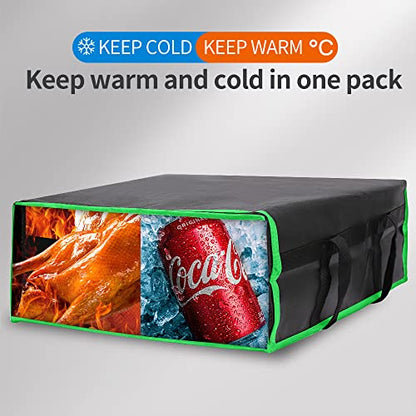 Bodaon Insulated Pizza Delivery Bag, 20" x 20" x 8" Pizza Warmer Bags for Carry Hot, Black with Green Edge, 1-Pack - color: Black-green Edge, size: 20" x 20" x 8"