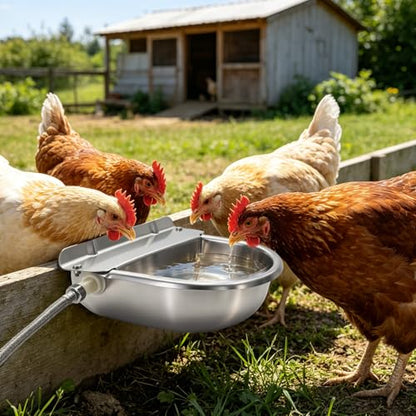 Automatic Horse Waterer Large Livestock Water Bowl 1.35Gal Stainless Steel Trough for Cattle Cow Pig Sheep Pet Dog