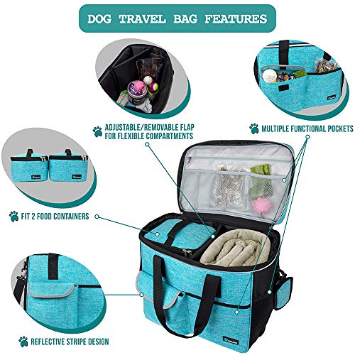 PetAmi Dog Travel Bag Organizer, Pet Supplies Diaper Tote, Teal Blue Large - color: Sea Blue, size: Large - 15.5"L x 9.5"W x 14.0"H