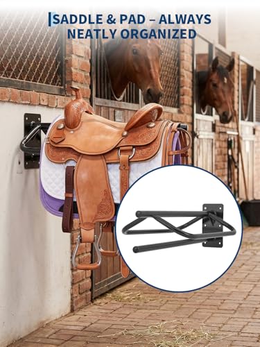 2 Pack Wall Mounted Saddle Rack with Double Pad Bar, Heavy Duty Steel Saddle Stand Powder-Coated Saddle Tack Storage for English & Western Saddles/Blankets, Horse Tack Organization Wall Storage,Black - size: 2Pcs Wall Mounted