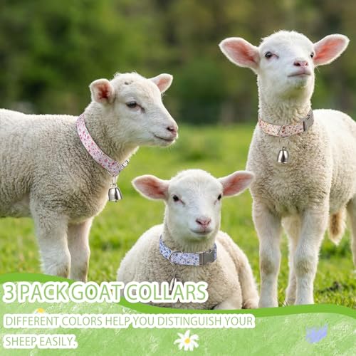 3 Pack Floral Goat Collars with Bells Adjustable Sheep Collar
