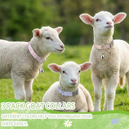 3 Pack Floral Goat Collars with Bells Adjustable Sheep Collar