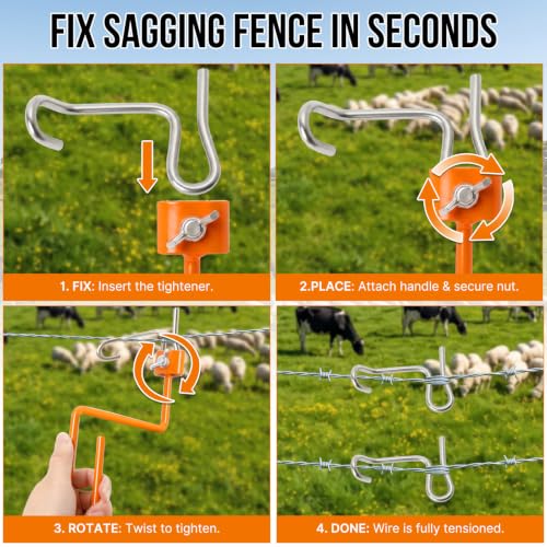 Aolamegs Fence Wire Tightener,20Pcs Twisting Tool&Tensioner Handle with Bag