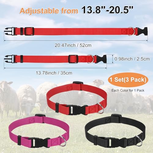 M METERXITY 3-Pack Goat Collars with Bells Polyester Black/Rose Red/Red - color: Black, Rose Red, Red