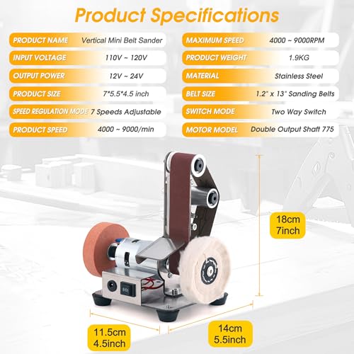 Mini Belt Sander for Knife Making, 3 IN 1 Electric Power Bench Belt Sanders | 7 Adjustable Speed Knife Sharpener Knife Polishing Kit for DIY Metal Woodworking Knife Making (Vertical) - style: Vertical Belt Sander