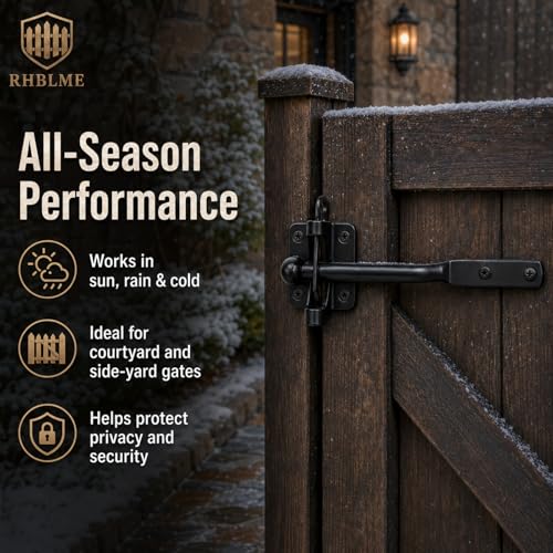 RHBLME 2 Pack Gate Latch for Wooden Fence, Gravity Self Locking Black Door Lock Heavy Duty Wood Metal Door Hardware Kit Stainless Steel Latches Automatic Closing for Outdoor Garden Yard Pool