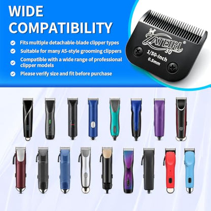 Size 30 Detachable Pet Grooming Clipper Blade with Steel Cutter, 1/50 Inch (0.5 mm) Cut Length, Black, Compatible with Andis, Oster A5, Wahl KM10, 3 Pack - color: Black, size: 30# 0.5mm - 3 Pack