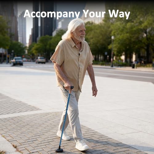 HEALTHBAZAAR Walking Cane for Men & Women with LED Light - Self Standing Pivot Cane, Adjustable, Lightweight, Folding Walking Sticks for Seniors & Adults with Wrist Strap, Travel Bag