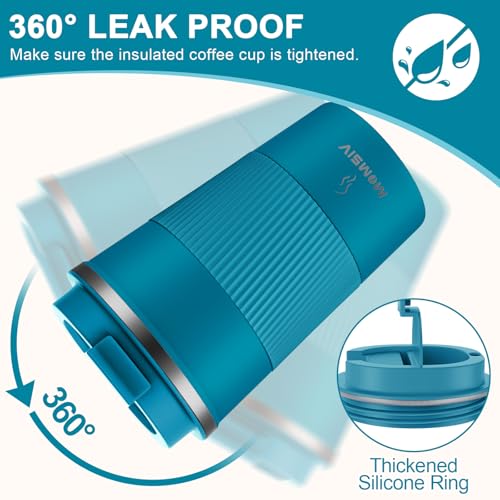 MOMSIV 12oz Travel Coffee Mug, Insulated Coffee Cup with Leak Proof Lid - color: B-Blue-12oz