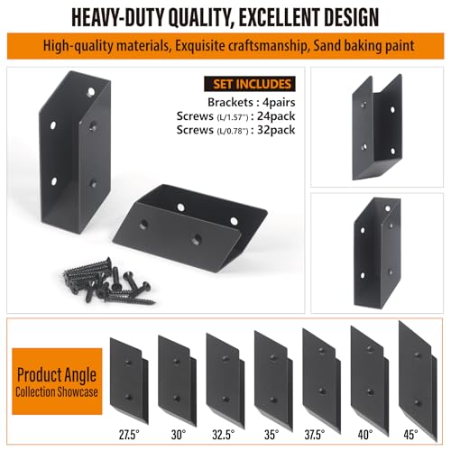 35° Stair Angle Stainless Steel Deck Railing Brackets Connectors for 2"x4" (Actual 1.5"x3.5") Railing Wood Post (4 Pair) - size: Angle 35°