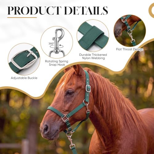2 Pack Nylon Horse Halter with Reins Adjustable - color: Green