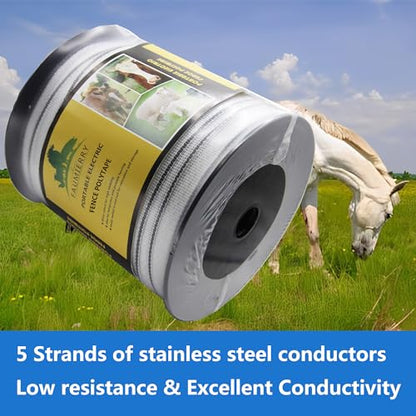 Poly Tape Electric Fence 8 Stainless Steel Conductors - 656 Feet Roll - 1 Inch White and Black Polytape for Animal Fencing Horse Farms or Ranch Electric Fence - size: 1'' x 656ft