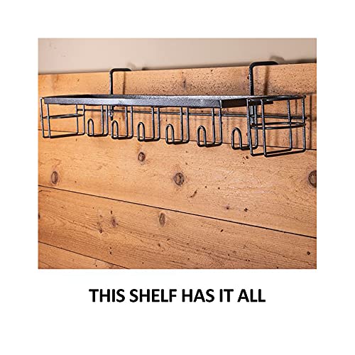 EASY-UP Pro 30 Shelf with Bottle Holders and Tack Hangers | Color Gray Armor Horse Stable Organizer | Rust-Resistant | Versatile Hanging Options | 7 Year Guarantee