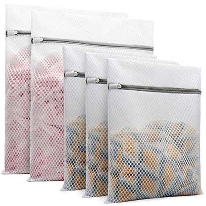Muchfun 5Pcs Durable Honeycomb Mesh Laundry Bags for Delicates - size: 2Large, 3Medium