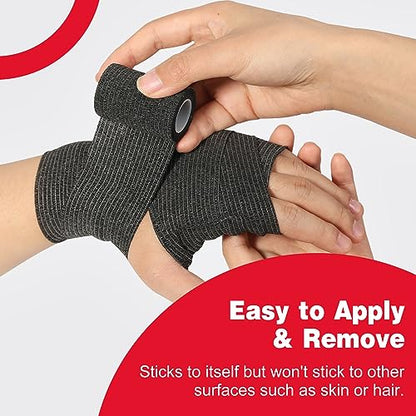 AZEN 40 Pack Self Adhesive Bandage Wrap Black, 2" X 5 Yards Black Athletic Tape, Vet Wrap, Tattoo Grip Tape Wrap，Ankle Tape, Cohesive Bandage Wrap - color: Black, size: 2IN - 40Pack