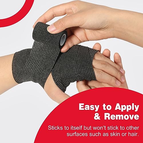 AZEN 8 Pack Self Adhesive Bandage Wrap, 2" X 5 Yards Elastic Cohesive Bandage Wrap, Black Athletic Tape, Vet Wrap, Ankle Tape, Tattoo Grip Tape Wrap - color: Black