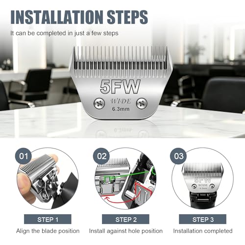 BILLAR® 5FW Dog Grooming Wide Blade,Detachable Pet Dog Grooming Blades,Compatible with Andis,Oster A5,Wahl km10 Clippers.Cutting Length 1/4 in(6.3mm) - size: 5FW