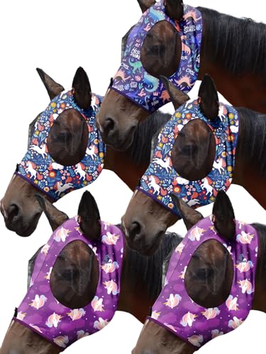 Mask Tech 5 Pieces Horse Fly Masks with Ears, Stretchy Elastic Mesh Fly Masks, 3D Eye Clearance, UV Protection-Large,Combo 20 - color: Combo 20, size: Large