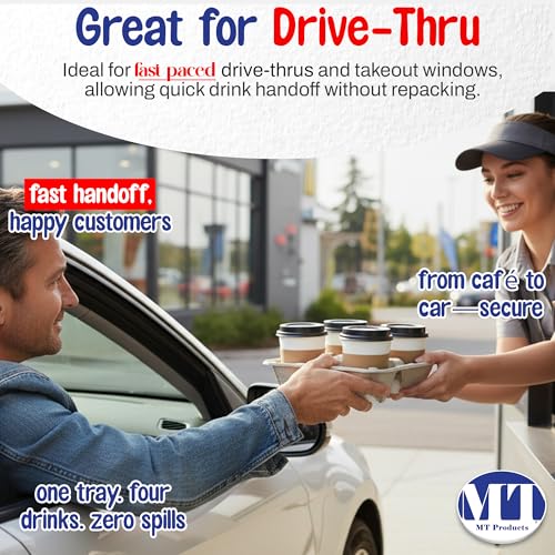 MT Products Pulp Fiber 4 Cup Drink Carrier 8-32 oz. - Drink Holder for Delivery - Pack of 25