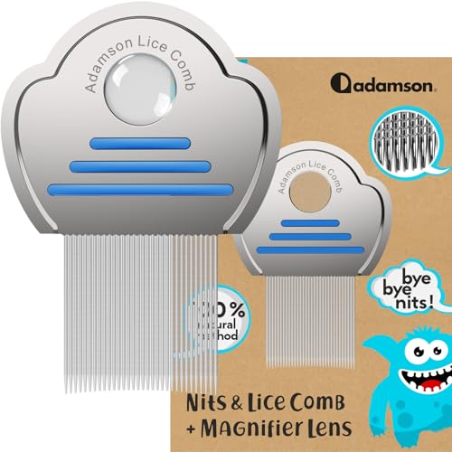 Lice Comb for Kids - Nit Comb with Magnifier Lens, All Hair Types | Fine steel teeth catch every lice & nit. Built-in magnifier shows what others miss. Gentle on kids, works wet or dry. - color: Blue