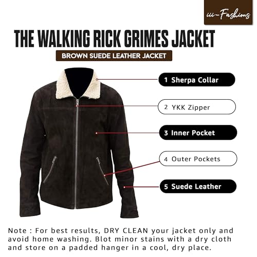 Men's Rick Western Brown Suede Leather Jacket with Sherpa Shearling Collar | Full Zip Front, Snap Cuffs, Polyester Lined, Zip Waist Pockets, Genuine Suede Leather, Cowboy Trucker Design - color: Brown, size: XX-Small