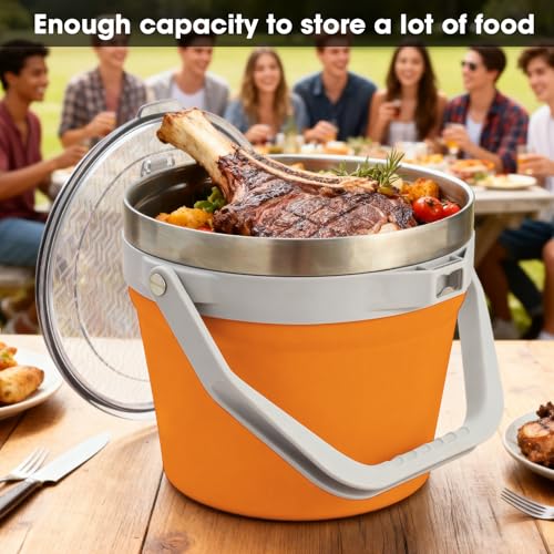 COKTIK 7L Vacuum Insulated Ice Bucket with Lid and Scoop& Tongs，Large capacity Stainless Steel Beverage Bucket for Cocktail, Champagne, Wine, Beer，Large Parties（Orange Suit） - color: Orange Suit