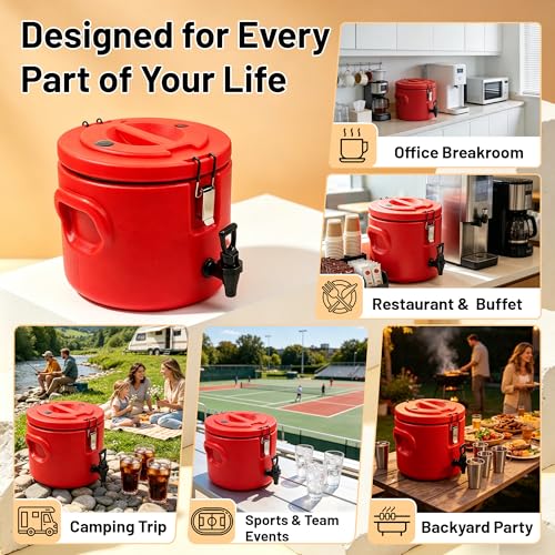 3.5Gal Insulated Beverage Dispenser for Hot & Cold Drinks 304 Stainless Steel Interior & Spout, Double-Wall Vacuum Portable Cooler Jug for Ice Water, Coffee, Lemonade Camping Party Sports - size: 3.5 Gallon