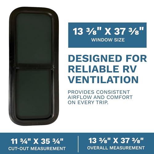 ProCamp RV Window 12x36 | Vertical Slider, Screen & Trim Ring