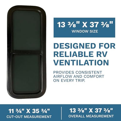 ProCamp RV Window 12x36 | Vertical Slider, Screen & Trim Ring