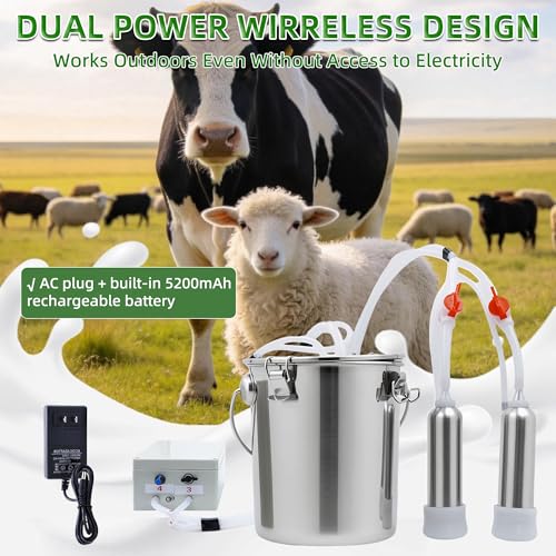2 in 1 Cow and Goat Milker, 7L, 5200mAh Built-in Rechargeable Battery
