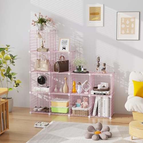 C&AHOME Wire Cube Storage, 12 - Cube Organizer Metal C Grids, Closet, Pink - color: Pink