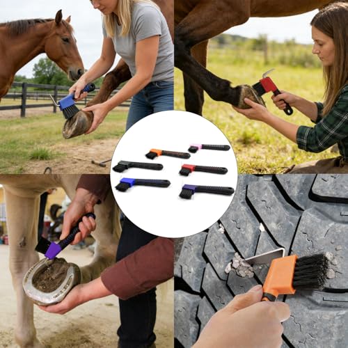 2-in-1 Hoof Pick for Horses with Soft Grip Rubber Handle(Blue) - color: Blue