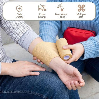 Treela 64 Pack 4" X 5 Yards Self Adhesive Bandage Wrap Beige - color: Beige, size: 4 Inch X 5 Yard