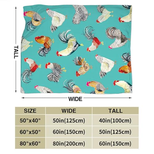 Farmhouse Chicken Blanket Ultra Soft Cozy Farm Rooster Throw Blanket Fleece Fuzzy Plush Bedding Country Chicken Gifts for Women Girls Kids Adults 60"x50" - color: Chicken Teal, size: 60"x50"
