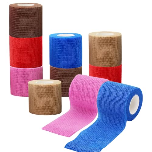 10 Pack Self Adhesive Bandage Wrap Pet Breathable First Aid Cohesive Gauze - color: Solid Color