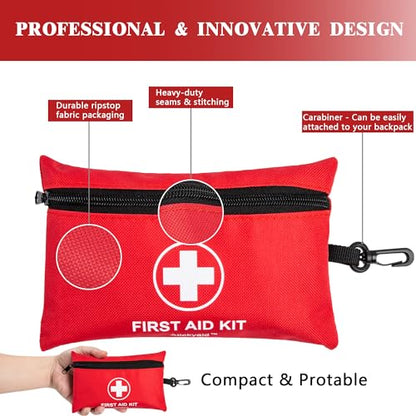 Mini First Aid Kit - 140 Piece Small First Aid Medical Kit | Emergency First Aid Supplies and Survival Kit for Car, Home, Office, Travel, Camping, Sports, Outdoor, School - size: 140 Pieces