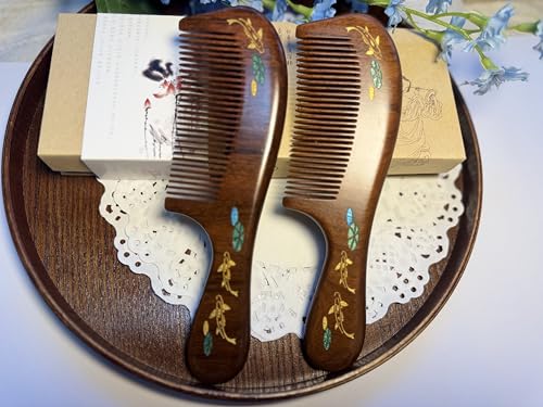 Handmade wooden hair comb, natural sandalwood comb, anti-static wooden combs, with sandalwood fragrance, good for hair growth, suitable for ladies and girls. (handle comb) - color: handle comb